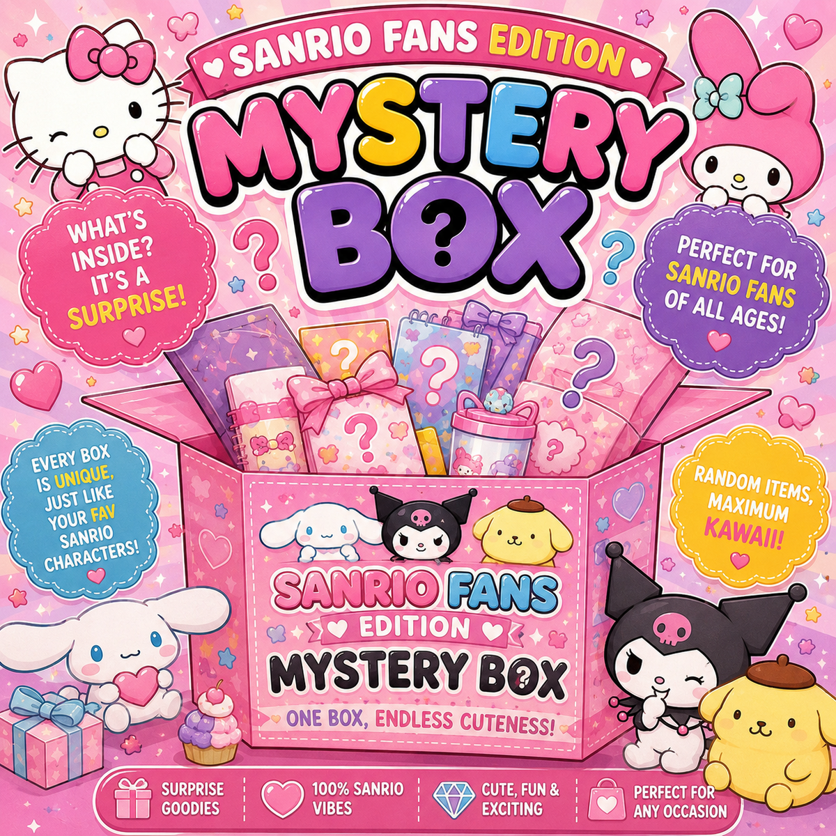Sanrio Fans Mystery Box | Hello Kitty Kuromi Cinnamoroll Surprise