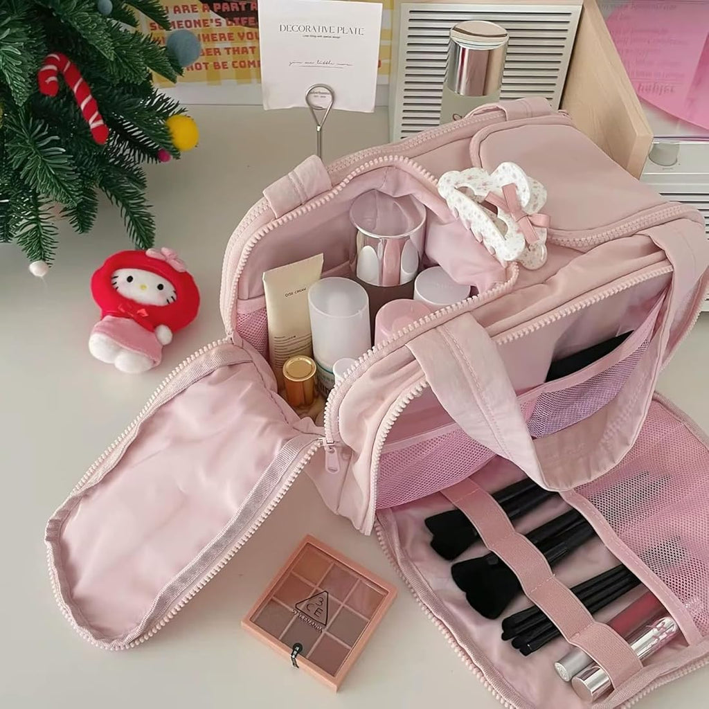 Blush Dream Makeup Organizer Bag – Cute, Spacious & Travel-Ready – Okiedoky